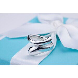 Tiffany & Co. Elsa Peretti Double Teardrop Ring in Silver Size 7.5